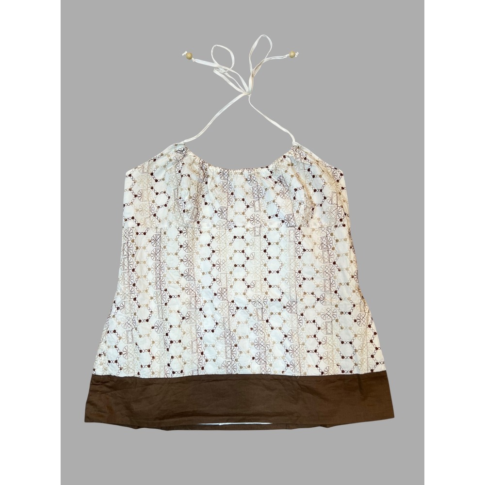 Y2K Ann Taylor Loft Embroidered Cotton Halter Top Cottagecore Boho Festival 12